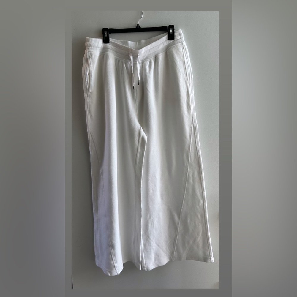 Aerie Women's White Pants with Drawstring & Pockets, L Regular